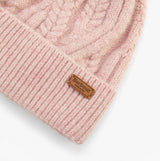 Barbour ELSDON Womens Beanie Gardenia top view showing textured knit design and brand label.