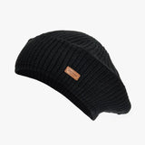 Barbour BELDON BERET Womens Beanie Black side view showing textured acrylic fabric and branded label
