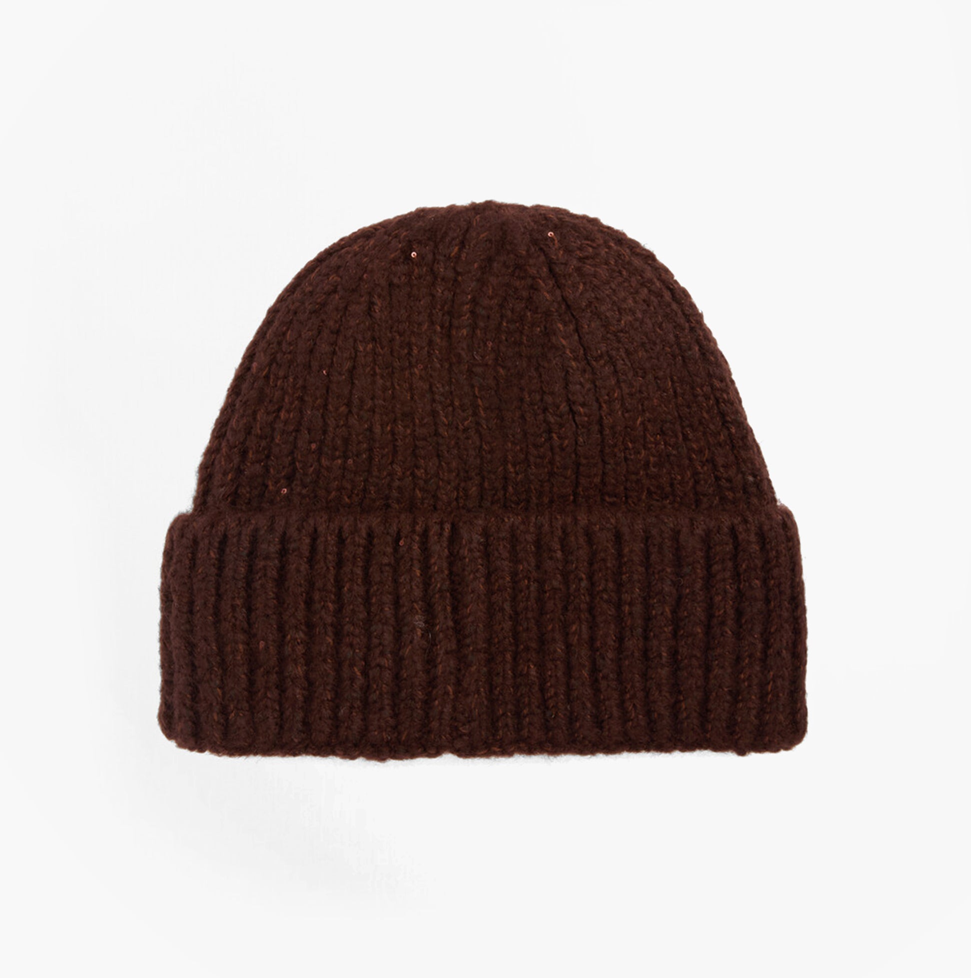 Barbour ARIA Womens Beanie Chocolate top view showing ribbed texture and brown color.