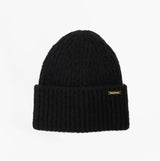 Barbour MERYL Womens Beanie Black front view showing the ribbed texture and brand logo.