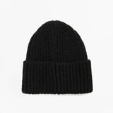 Barbour MERYL Womens Beanie Black front view, ribbed texture, stylish winter hat.