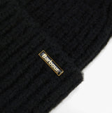 Barbour MERYL Womens Beanie Black detail view showcasing logo and texture