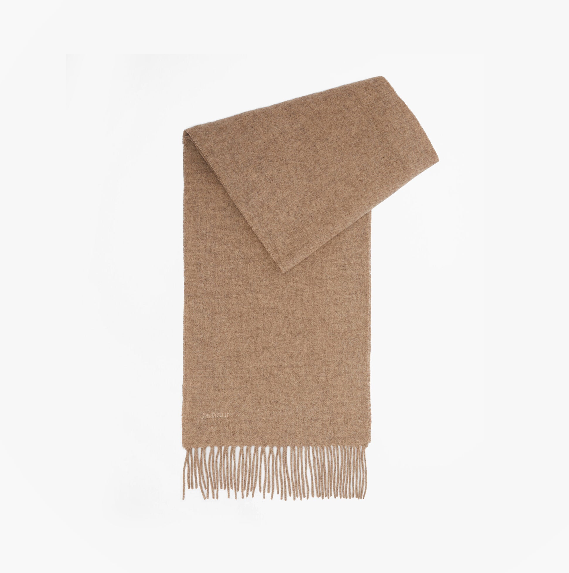 Barbour LAMBSWOOL WOVEN Womens Winter Oatmeal front view of woolen scarf with fringes in neutral color.