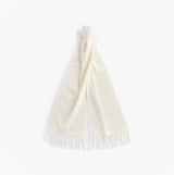 Barbour LAMBSWOOL WOVEN Womens Winter Cream scarf front view with fringed edges
