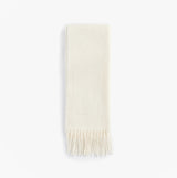 Barbour LAMBSWOOL WOVEN Womens Winter Cream front view, soft cream lambswool scarf with fringes.
