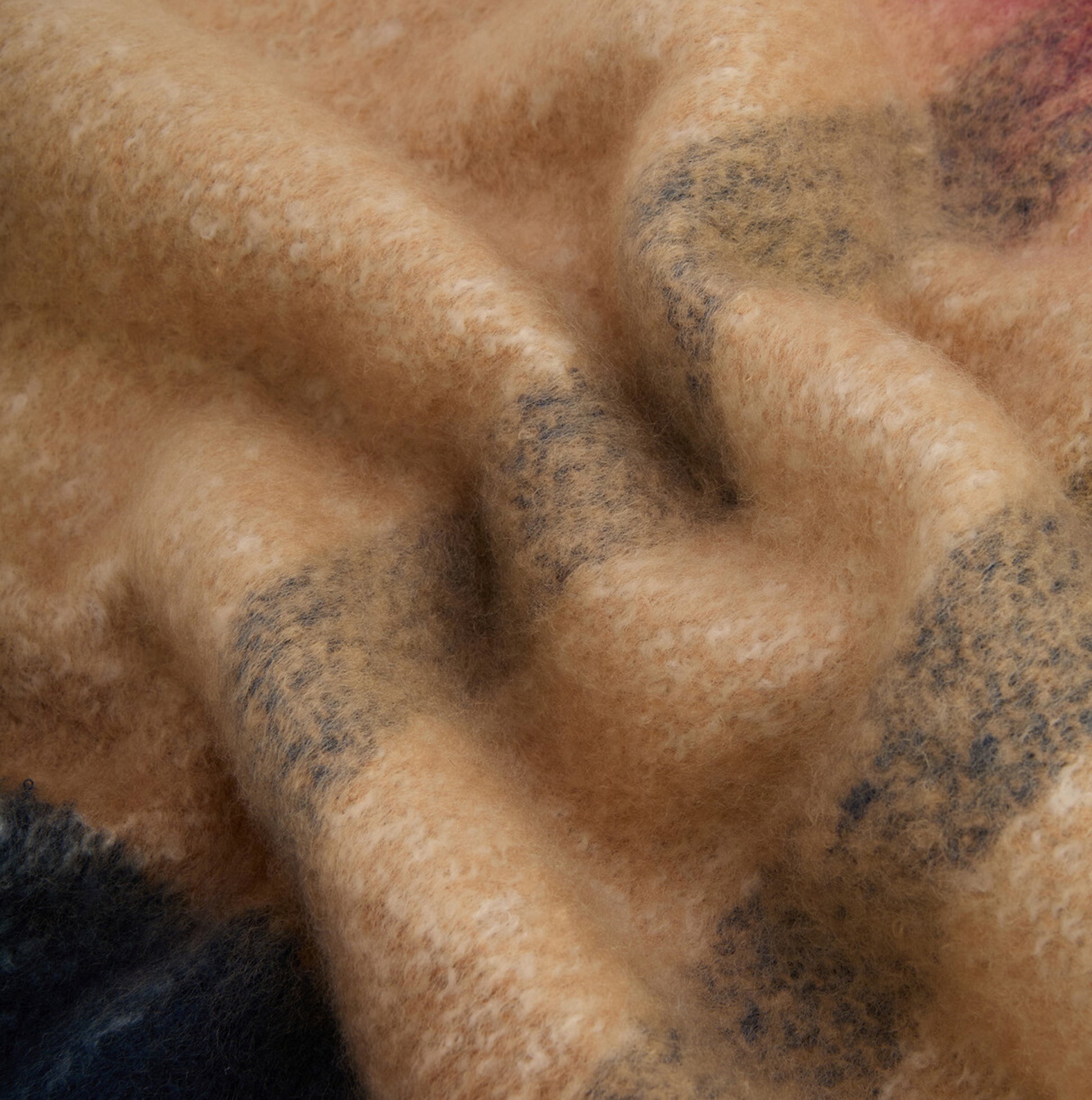 Barbour ISLA TARTAN BOUCLE Womens Winter Hessian Tartan close-up view of soft, textured fabric with a tartan pattern.
