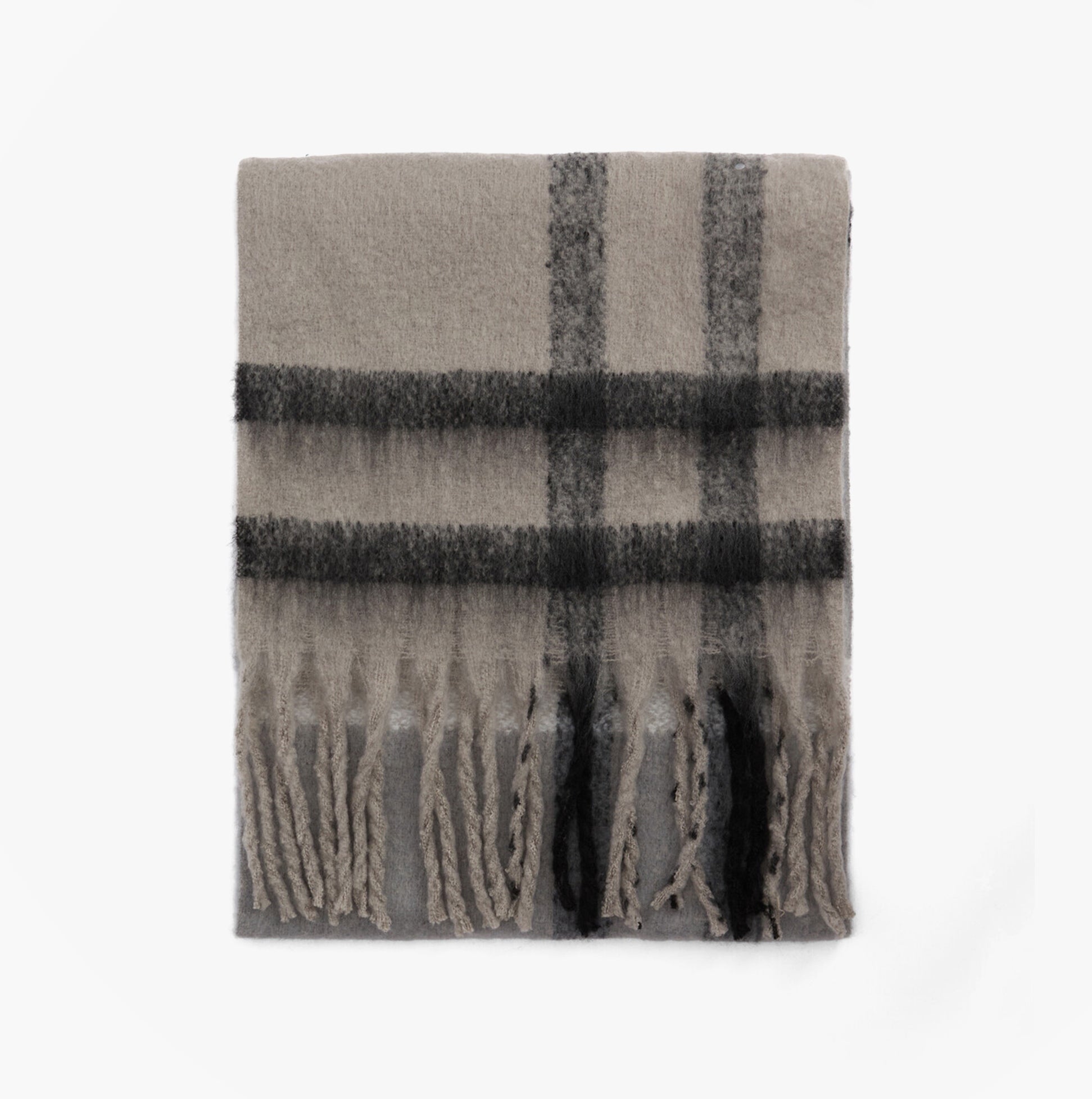 Barbour ISLA TARTAN BOUCLE Womens Winter Monochrome Tartan front view, showcasing neutral tones and plaid design.