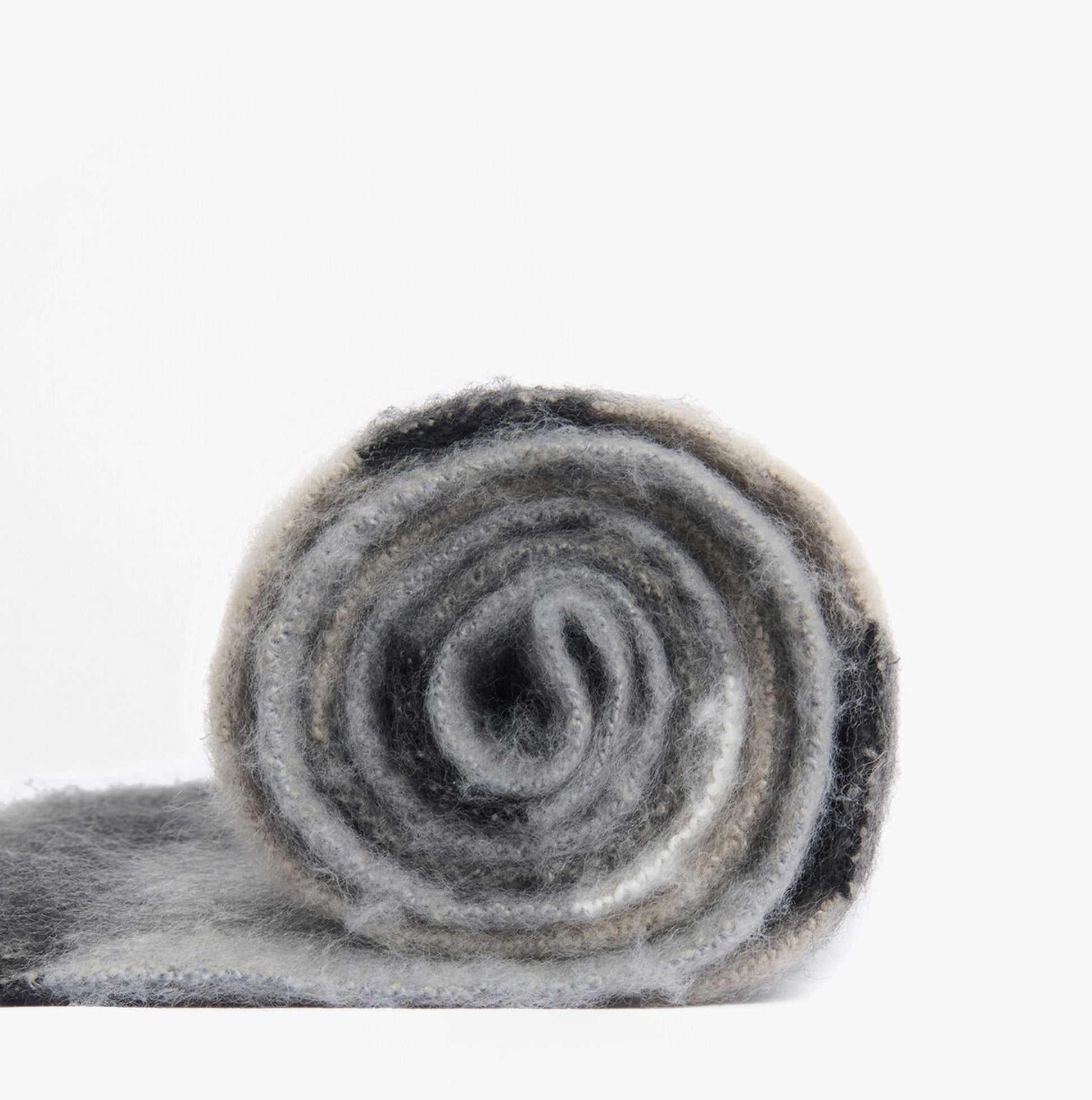 Barbour ISLA TARTAN BOUCLE Womens Winter Monochrome Tartan rolled scarf view showcasing grey tones.