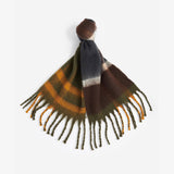 Barbour ISLA TARTAN BOUCLE Scarf Womens Classic, top view showing tasselled trims and all-over tartan pattern.