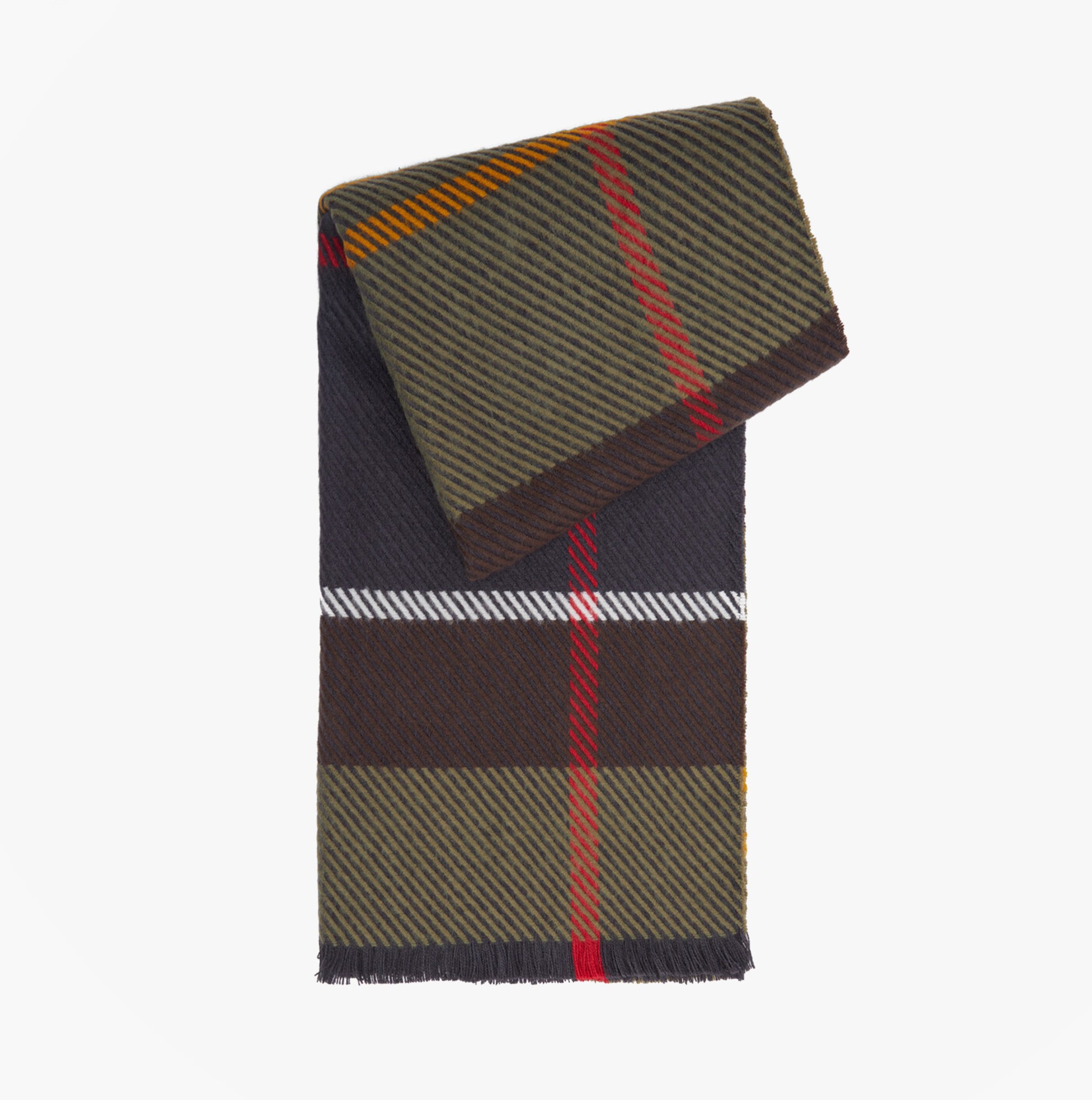 Barbour BLAIR TARTAN Womens Winter Classic Tartan front view of a green and brown plaid scarf.