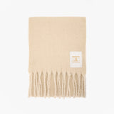 Barbour ELLISON Womens Winter Oatmeal front view soft scarf with fringes, beige color, 100% polyester.