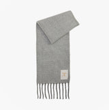 Barbour ELLISON Womens Winter Light Grey front view scarf with fringes, made of 100% polyester.