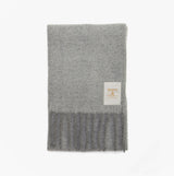 Barbour ELLISON Womens Winter Light Grey front view of soft polyester scarf with fringed edges.