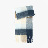 Barbour MARIE Womens Winter Ice Blue Check front view of scarf with check pattern in blue and cream shades.