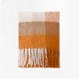 Barbour MARIE Womens Winter Mustard Check front view of cozy scarf with orange and cream check pattern.