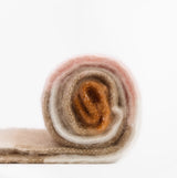 Barbour MARIE Womens Winter Mustard Check rolled scarf, soft fabric in neutral tones, side view, showcasing material texture.