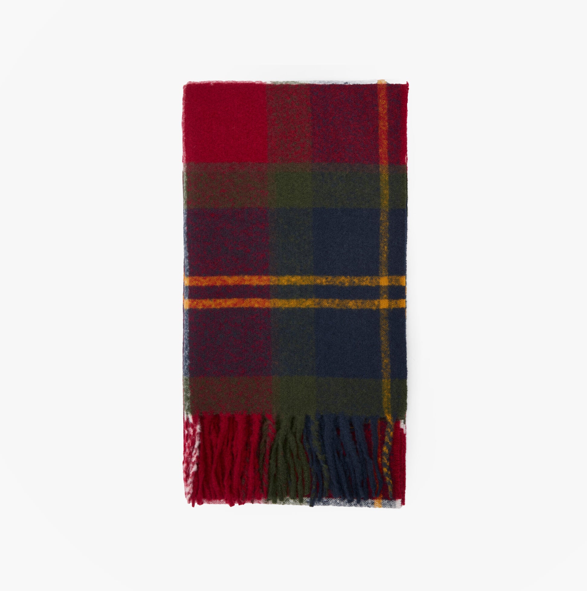 Barbour DEANNA TARTAN Womens Winter Winterberry Tartan front view showing vibrant tartan pattern and fringed edges.