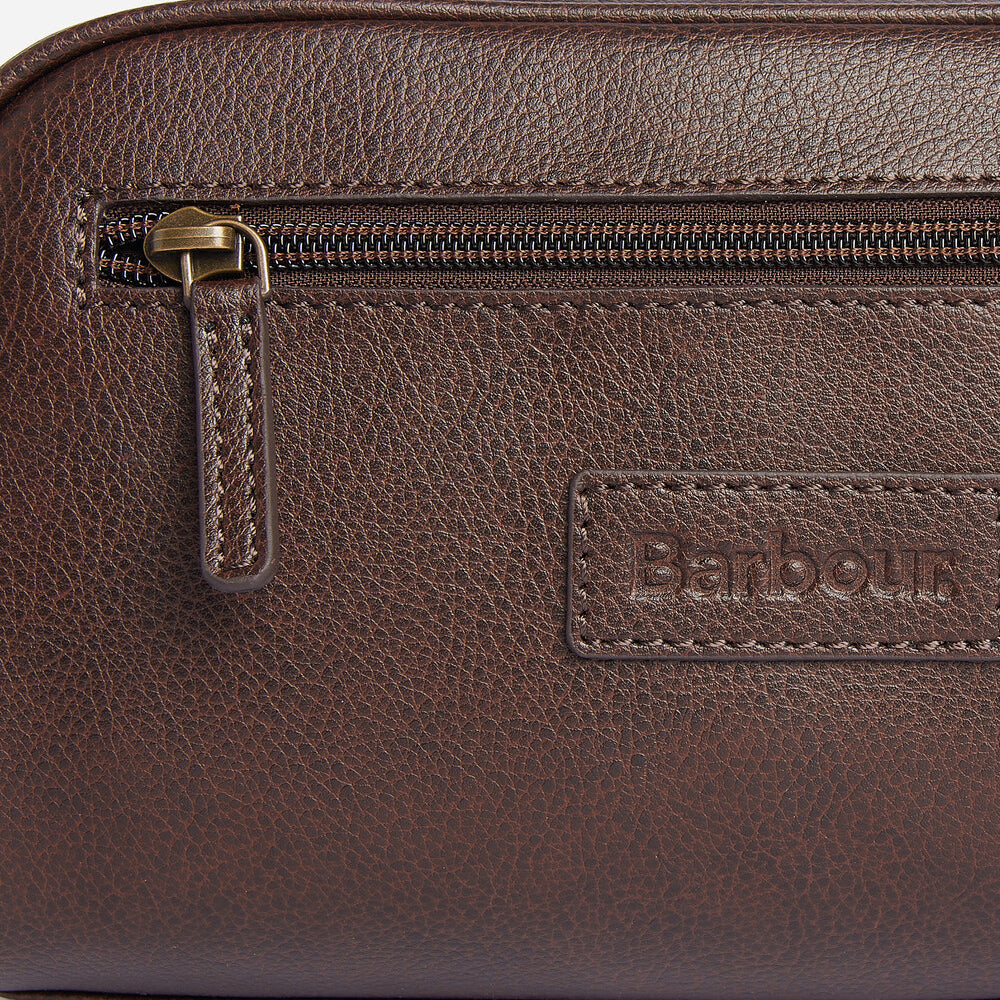 Barbour LEATHER Mens Wash Bag Dark Brown
