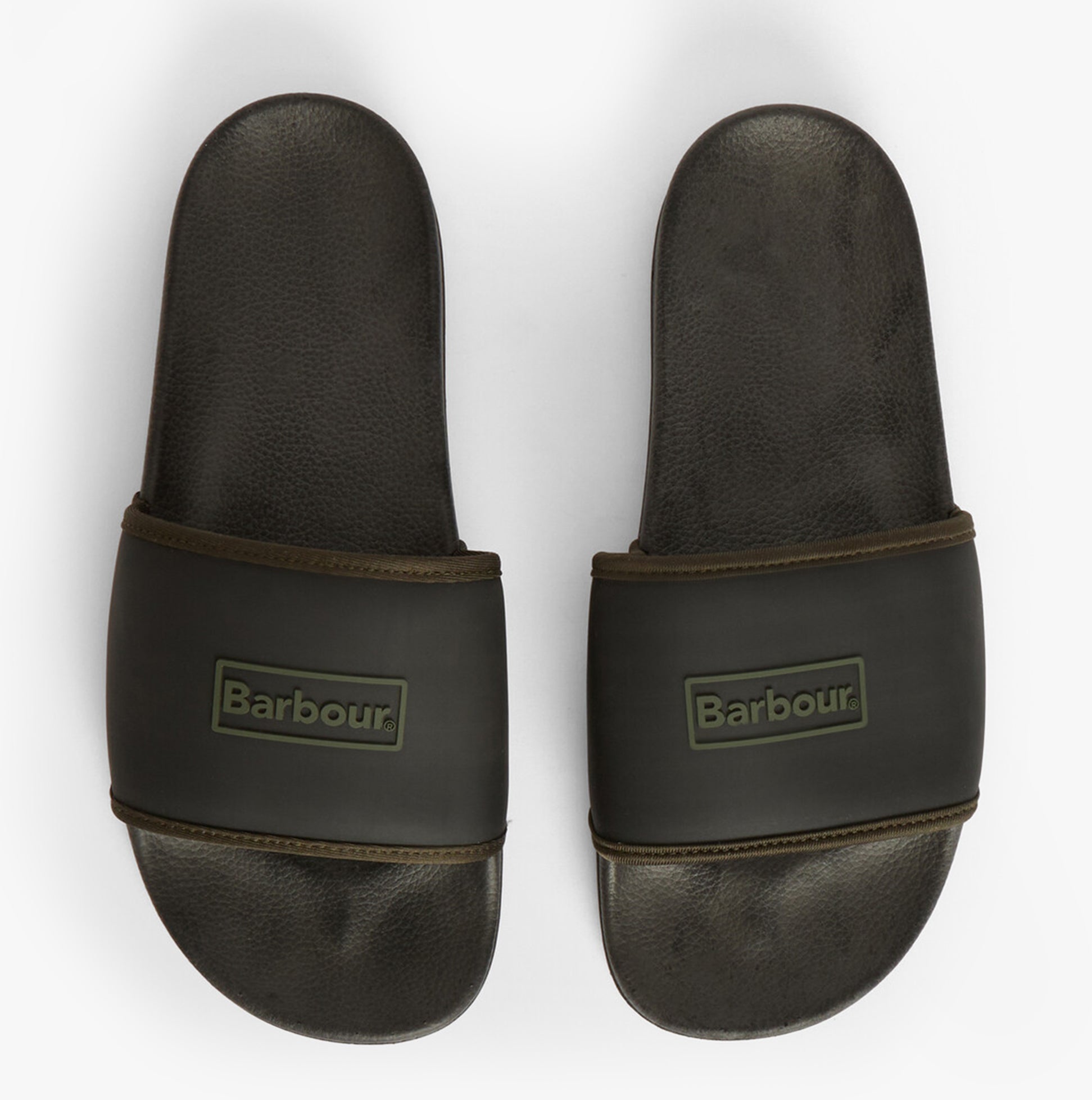Barbour CRESSWELL Mens Sliders Black top view showing slip-on design with brand logo and lightweight materials.
