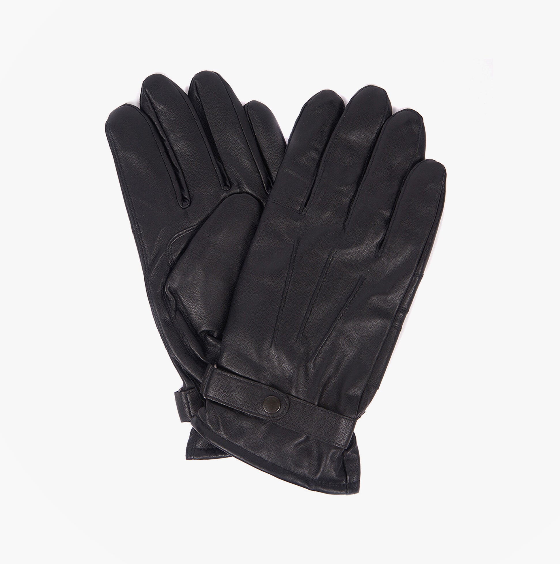 Barbour BURNISHED LEATHER THINSULATE Mens Gloves Black, front view, showcasing the smooth leather and detailed stitching.