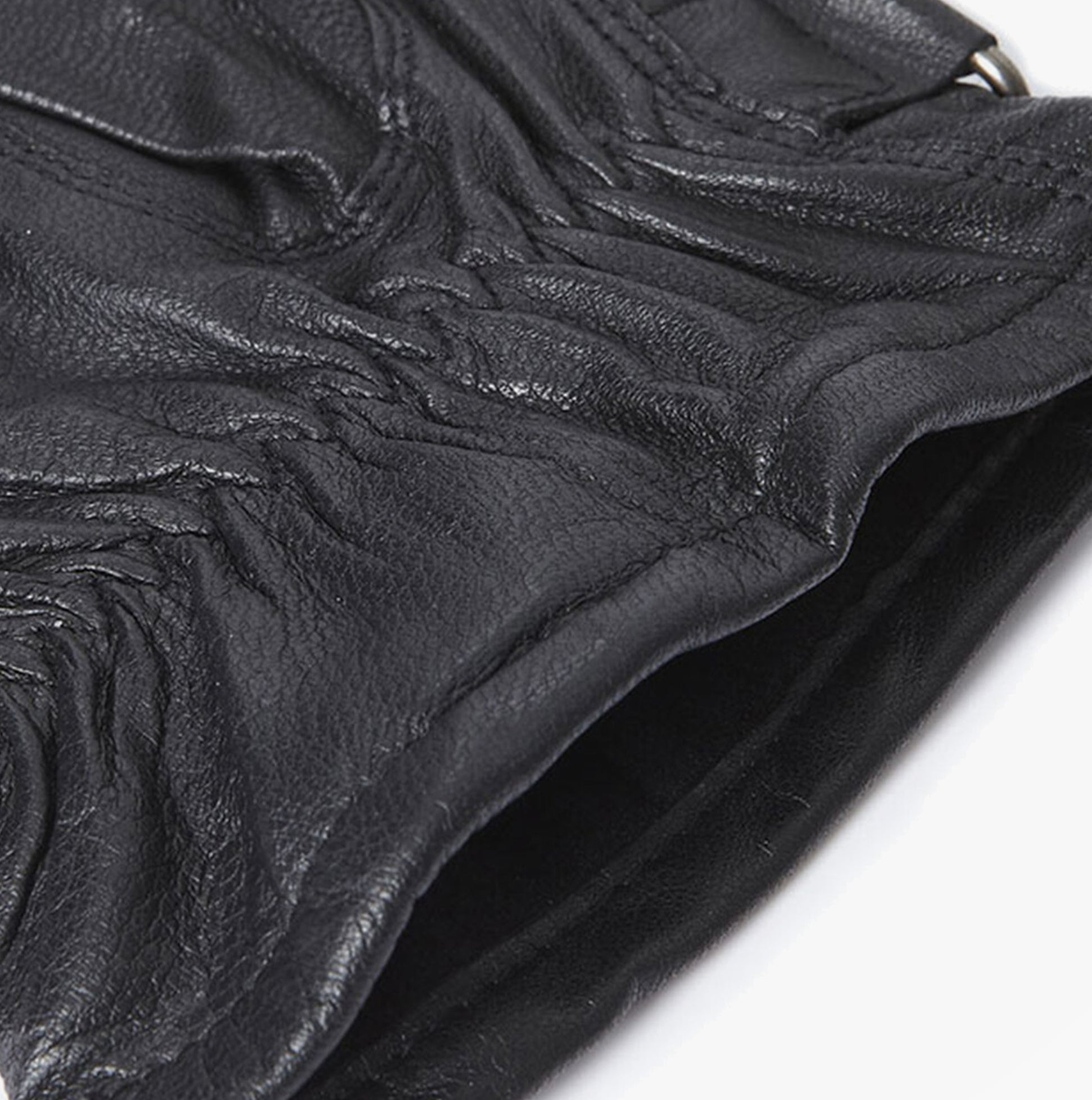 Barbour BURNISHED LEATHER THINSULATE Mens Gloves Black close-up view showcasing soft leather texture and detailing.
