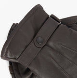 Barbour BURNISHED LEATHER THINSULATE Mens Gloves Dark Brown detail view of leather texture and strap