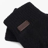 Barbour CARLTON Mens Wool Gloves Black detail view showcasing black wool texture and brand tag.