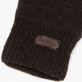 Barbour CARLTON Mens Wool Gloves Dark Green detail view showing brand label.