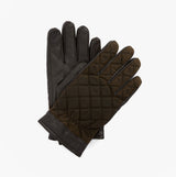 Barbour DALEGARTH Mens Gloves Olive/Brown front view showing leather and quilted cotton design.
