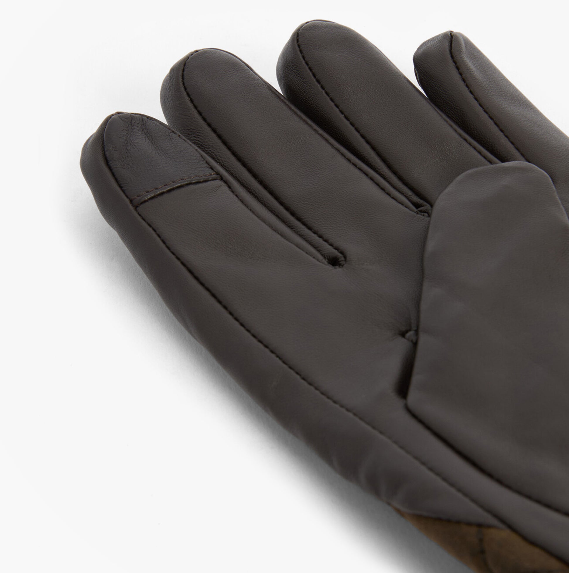 Barbour DALEGARTH Mens Gloves Olive/Brown detail view showing leather and cotton material.