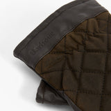 Barbour DALEGARTH Mens Gloves Olive/Brown detail view showing quilted leather and cotton material.