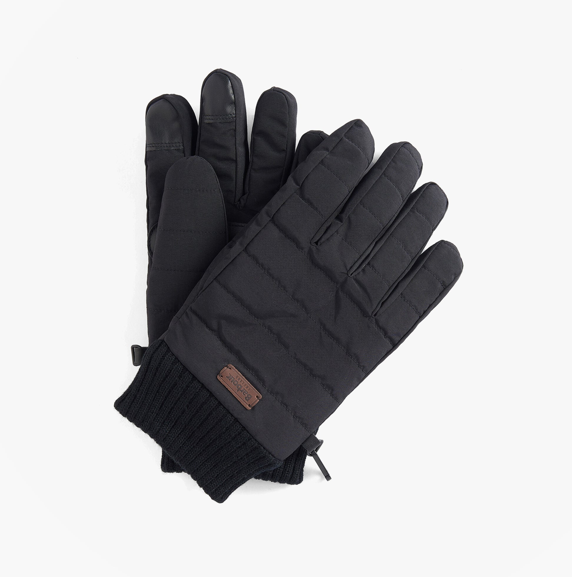 Barbour BANFF QUILTED Mens Gloves Black front view showing quilted design and branded badge.
