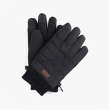 Barbour BANFF QUILTED Mens Gloves Black front view showing quilted design and branded badge.