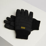 Barbour PEAK LEGACY GLOVES Mens Black top view with baffle quilting and rib-knit trims, featuring touchscreen compatible fingertips.