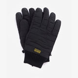Barbour PEAK LEGACY GLOVES Mens Black, front view showing baffle quilting, rib-knit trims, and contrasting logo badge.