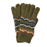 Barbour CASE FAIR ISLE GLOVES Mens Olive front view featuring knitted design and turnup cuffs.