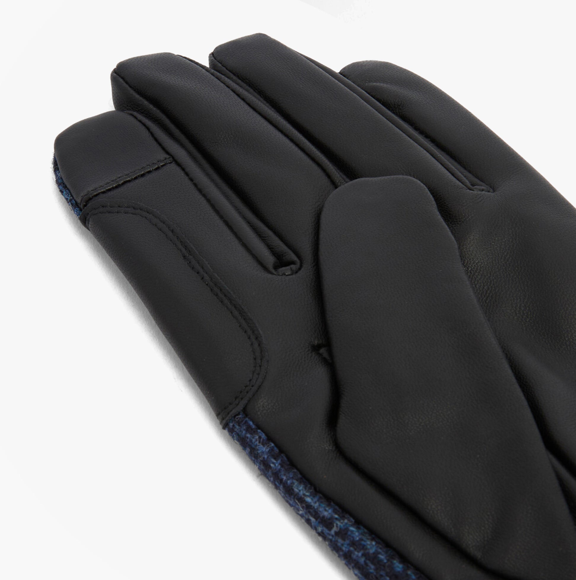 Barbour DEVERON TWEED WATERPROOF Mens Gloves Navy side view showcasing leather and wool details.
