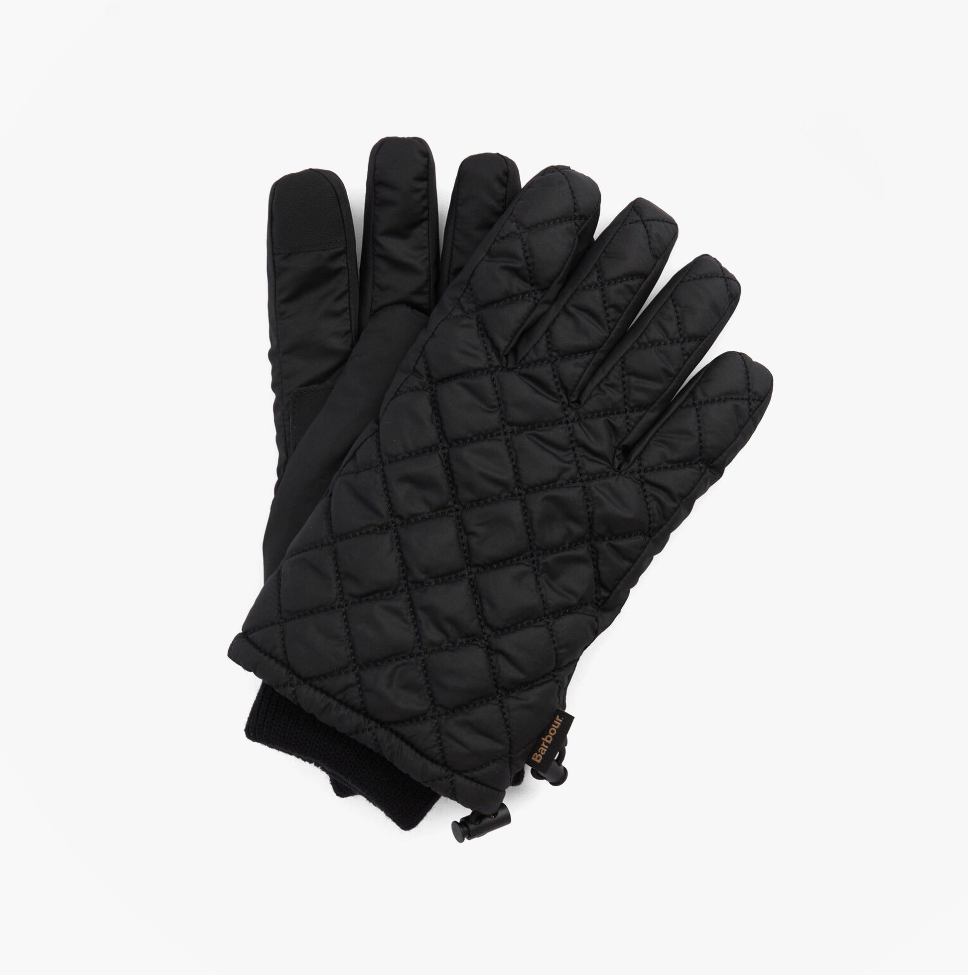 Barbour HARKER WATERPROOF Mens Gloves Black front view, showing quilted design and flexible fit.