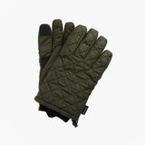 Barbour HARKER WATERPROOF Mens Gloves Forest, front view, quilted design, touchscreen compatible, green polyester gloves.
