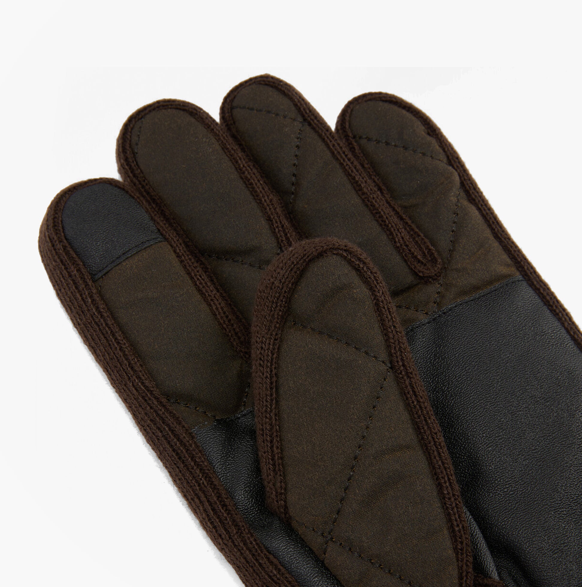 Barbour WESTERDALE Mens Gloves Olive detail view showcasing the stitched design and leather trim.