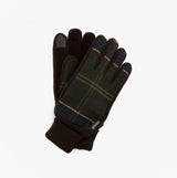 Barbour Field Fleece Mens Gloves Classic Tartan front view showcasing brown, green, and blue tartan design with touchscreen compatibility.