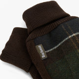 Barbour Field Fleece Mens Gloves Classic Tartan detail view showing logo and fabric texture.