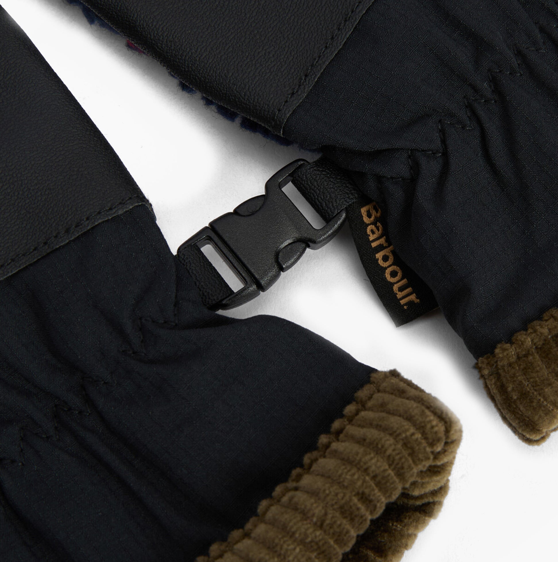 Barbour Field Tartan Mens Fleece Gloves Classic Tartan detail view showcasing the soft fleece and adjustable cuff features.