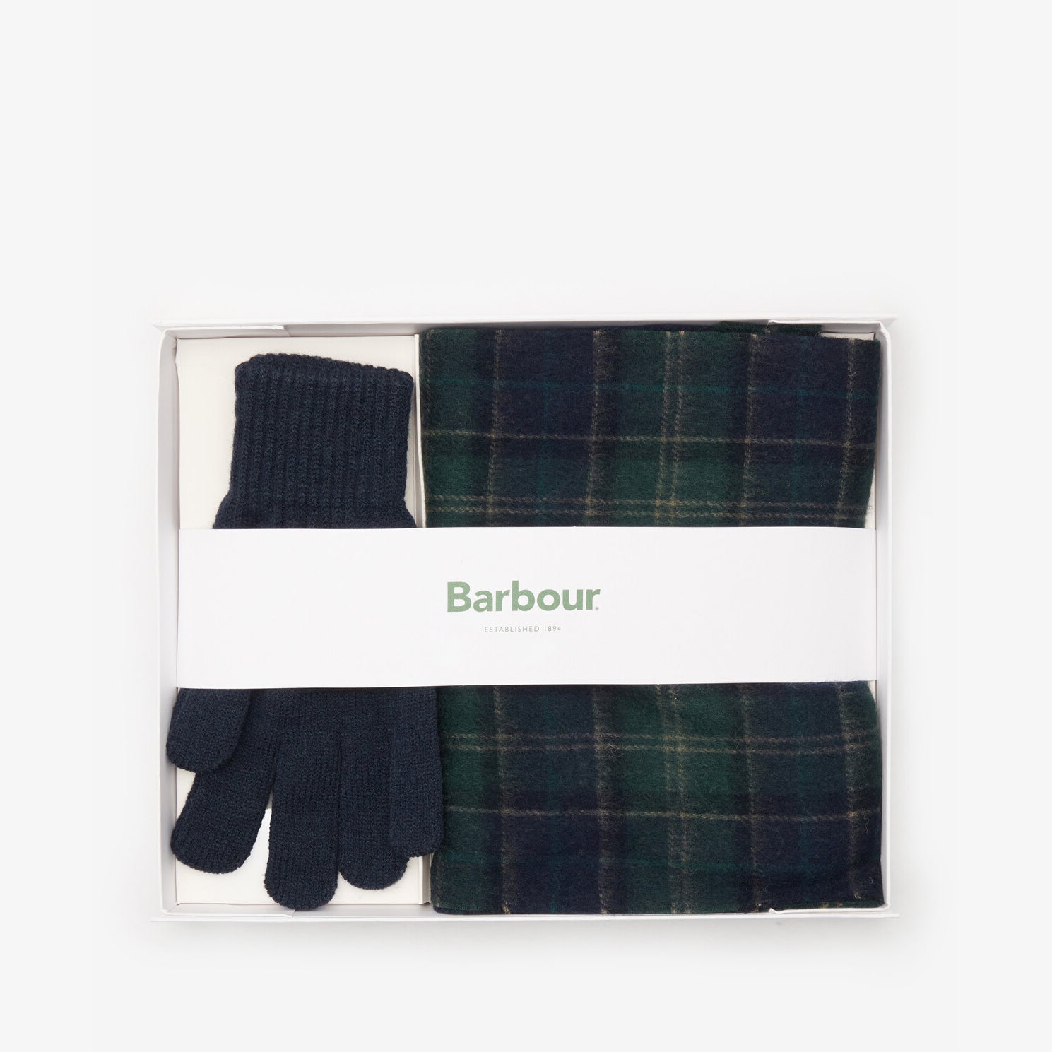 Barbour TARTAN SCARF & GLOVE Gift Set Mens Green Loch Tartan