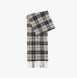 Barbour TARTAN SCARF AND GLOVE Mens Gift Set Grey Midnight front view of scarf in tartan pattern
