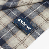 Barbour TARTAN SCARF AND GLOVE Mens Gift Set Grey Midnight detail view of scarf fabric with label