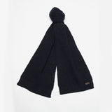Barbour CARLTON FLECK BEANIE & SCARF Gift Set Mens Navy, top view of navy scarf with ribbed design, featuring a turnback hem.