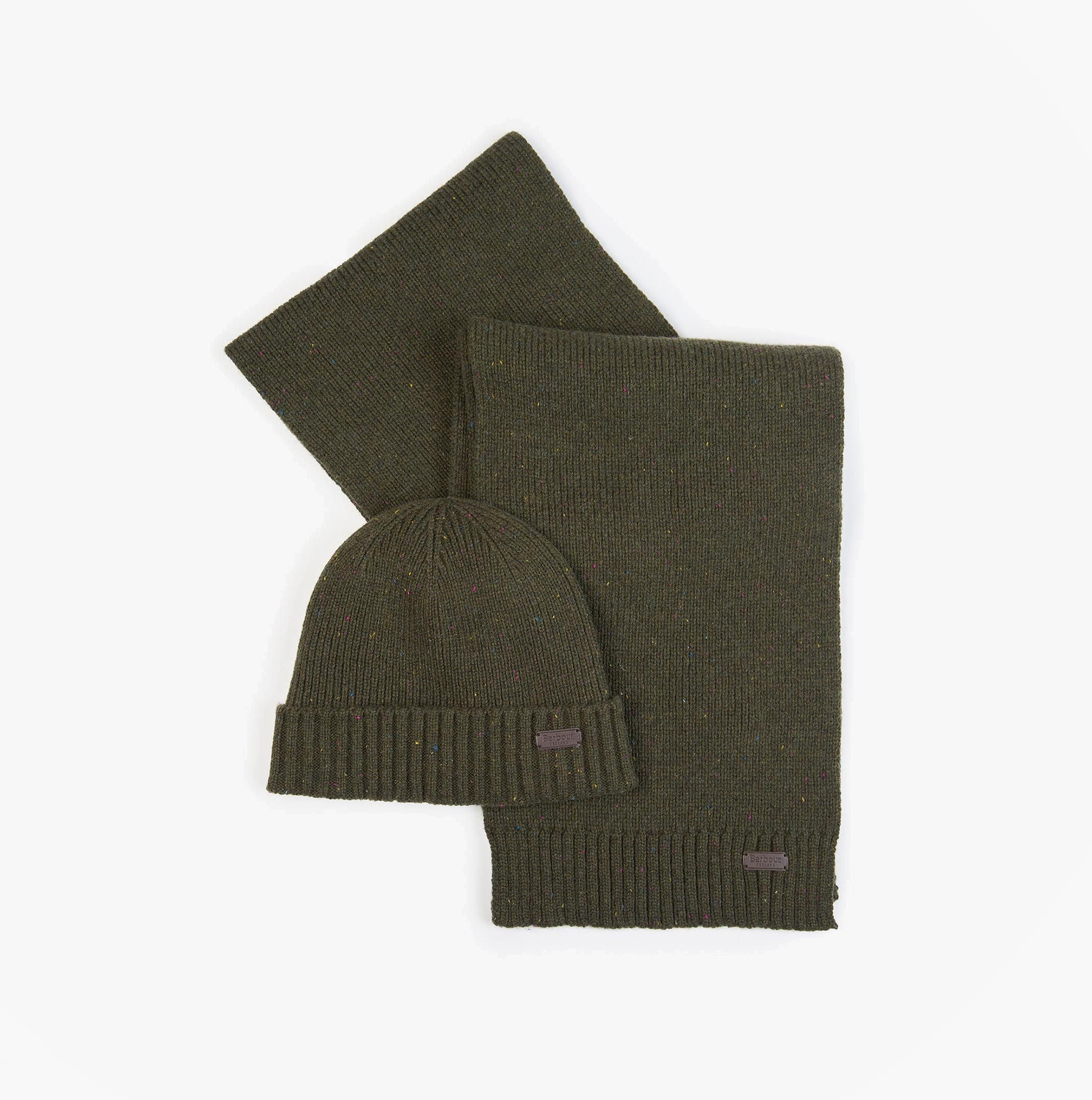 Barbour CARLTON FLECK BEANIE & SCARF Gift Set Mens Olive