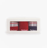 Barbour TARTAN SOCKS Mens 3 Pack Gift Box Blue Granite front view showing red and grey crew socks.