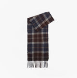 Barbour SWINTON BEANIE & GALINGALE SCARF Mens Gift Set Midnight Oak, detail view of scarf with plaid pattern.